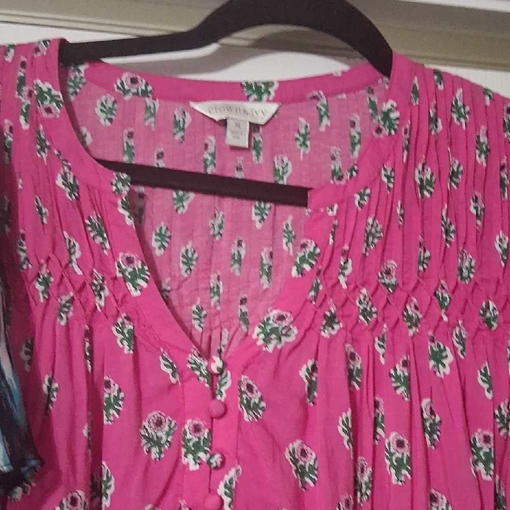 2 Tops JM Collection Turquoise& Black Printed Tunic.Crown&ivy Pink w/ GreenLace - Picture 7 of 12